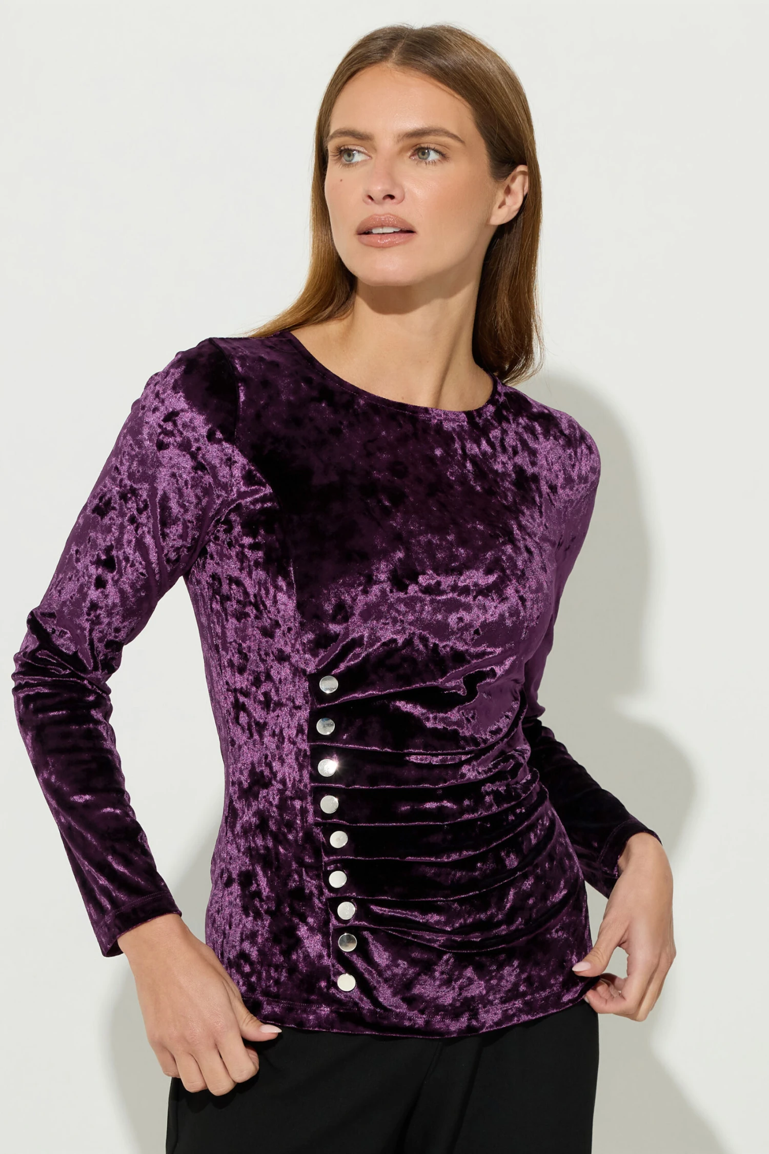 STAR Purple Velvet Button Detail Top 3 STAR Purple Velvet Button Detail Top