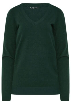 LTS Tall Dark Green Knit V-Neck Jumper -Evans Boutique 66852eca 15c8 4a 356061 X