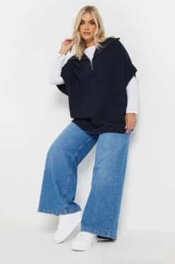 YOURS - Pull En Maille Bleu Marine Manches Courtes -Evans Boutique 67667c72 7456 4f 280447 C