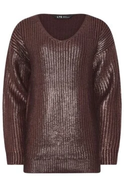 LTS Tall Chocolate Brown Foil Jumper -Evans Boutique 677a0a6b e03f 46 354992 X