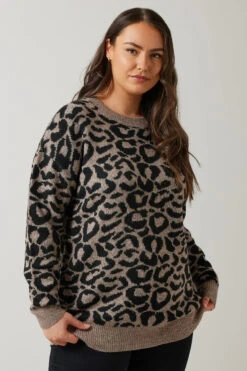 EVANS Curve Brown Leopard Print Knitted Jumper 13 EVANS Curve Brown Leopard Print Knitted Jumper -Evans Boutique 68069e80 29ee 44 615537 D
