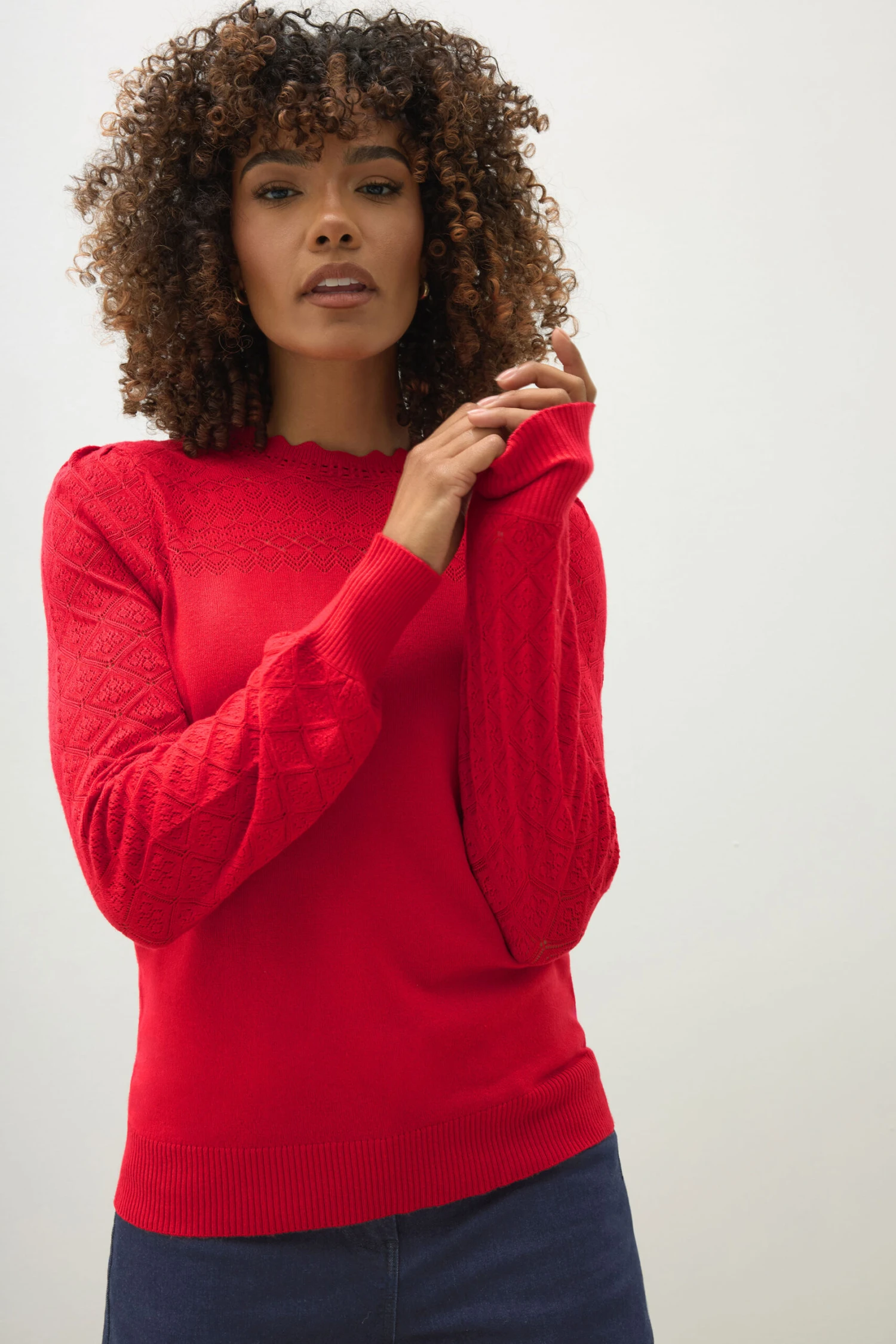 M&Co Red Pointelle Long Sleeve Knitted Jumper 3 M&Co Red Pointelle Long Sleeve Knitted Jumper