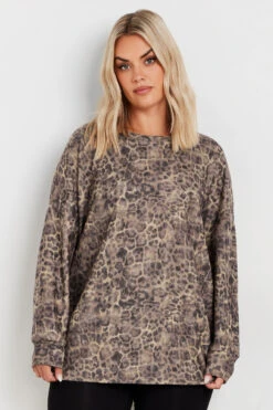 YOURS - Sweatshirt Marron Design Léopard Manches Longues -Evans Boutique 685fd387 7e49 43 322185 D