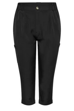 YOURS - Pantalon Cargo Noir Taille Plissé Coupe Droite -Evans Boutique 68a2066a a1b7 47 143877 X