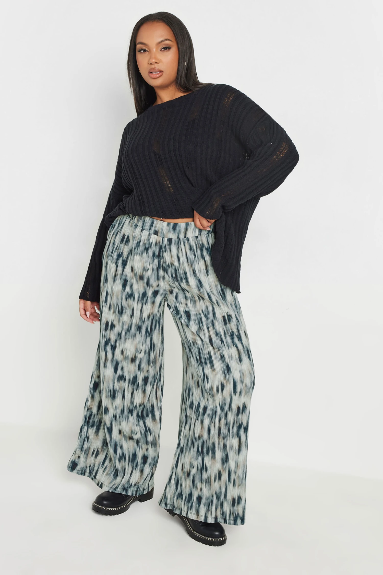 YOURS - Pantalon Coupe Wide Leg Bleu Tâcheté Abstrait 4 YOURS - Pantalon Coupe Wide Leg Bleu Tâcheté Abstrait – Image 2