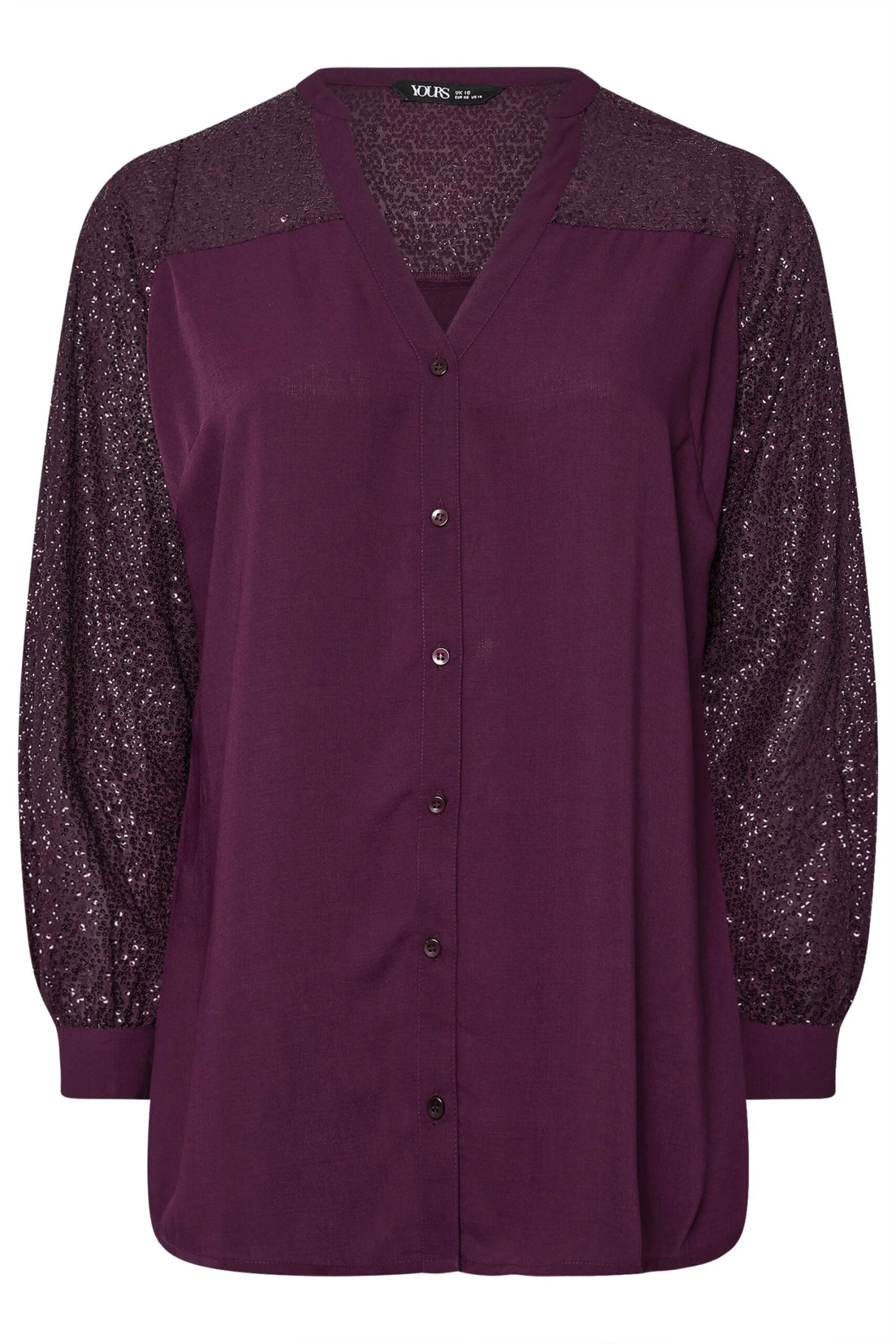 YOURS Curve Chemisier Violet à Sequins Et Col Cranté 7 YOURS Curve Chemisier Violet à Sequins Et Col Cranté – Image 5