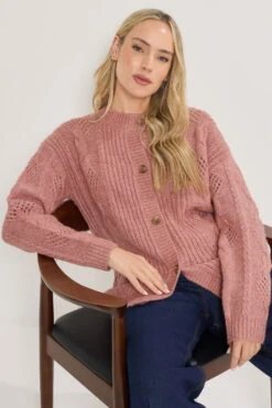 LTS Tall Pink Pointelle Knit Cardigan