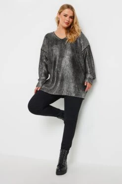 YOURS - Pull En Maille Noir & Gris Métallique Manches Longues 12 YOURS - Pull En Maille Noir & Gris Métallique Manches Longues -Evans Boutique 6a6da7b4 10e6 41 280422 C