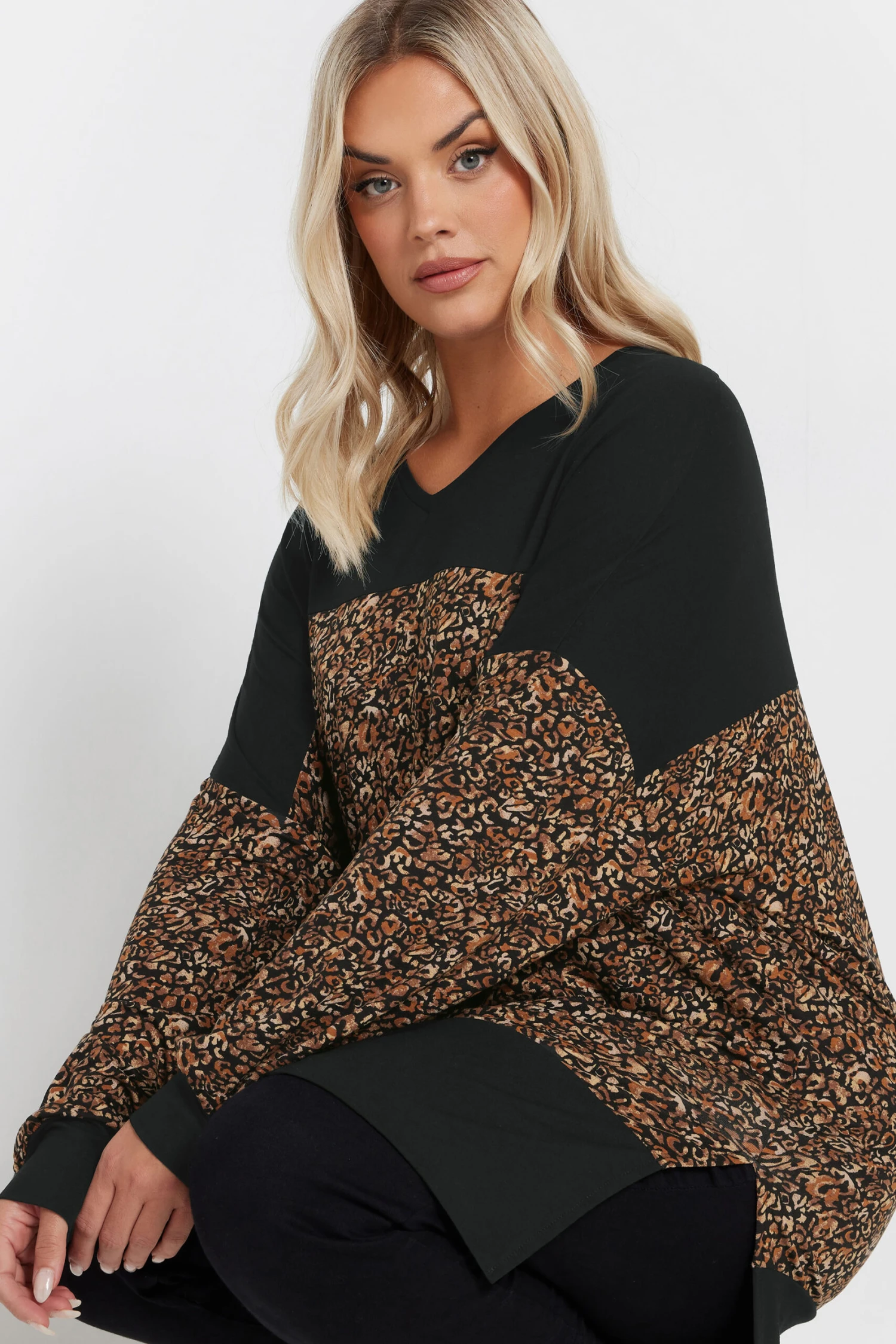 YOURS - Top Noir & Marron Design Léopard Block De Couleur 6 YOURS - Top Noir & Marron Design Léopard Block De Couleur – Image 4