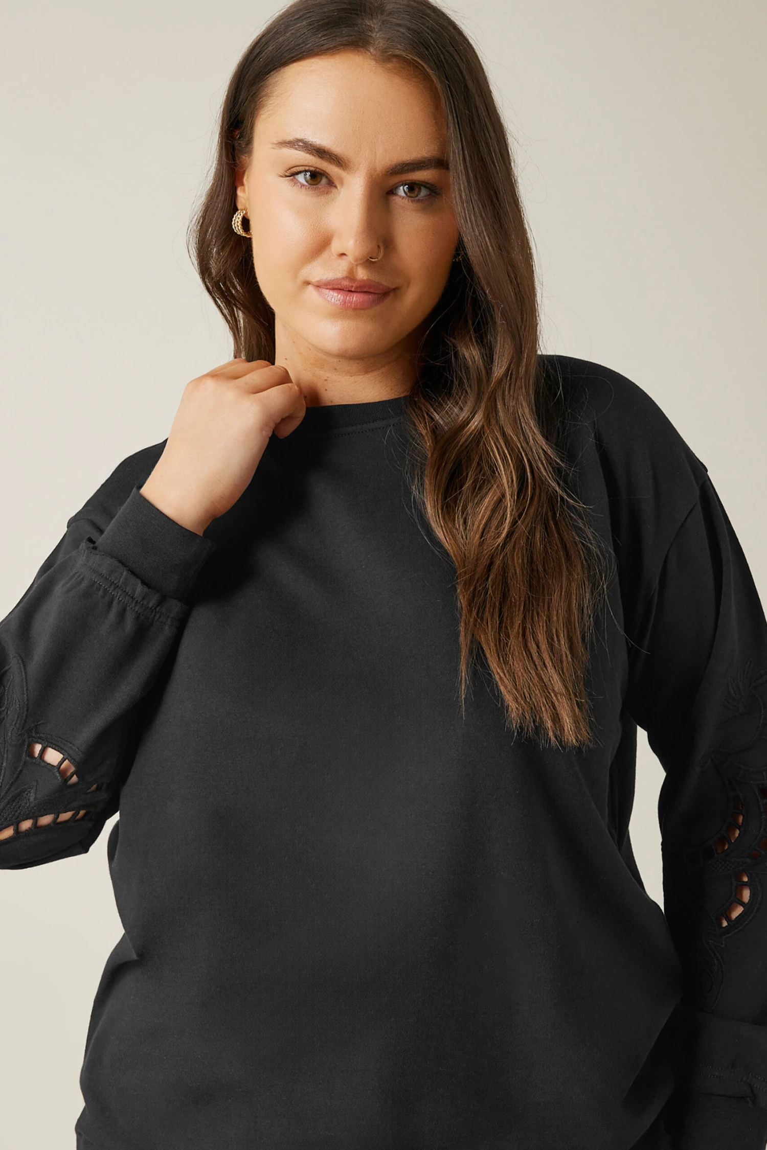 EVANS Curve Black Cutwork Crew Neck Sweatshirt 6 EVANS Curve Black Cutwork Crew Neck Sweatshirt – Image 4