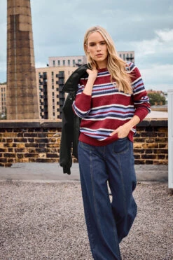 LTS Tall Red Knitted Stripe Jumper