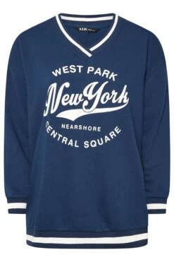 YOURS - Sweatshirt Varsity Bleu Marine & Blanc 'New York' -Evans Boutique 6bfeb70e ba55 4c 303756 X