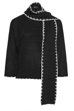 YOURS Curve Pull Noir à Détail écharpe Et Point De Couverture -Evans Boutique 6c33bdab 18e7 4e 280729 X