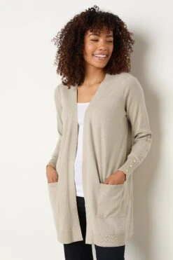 M&Co Camel Brown Button Detail Midi Cardigan