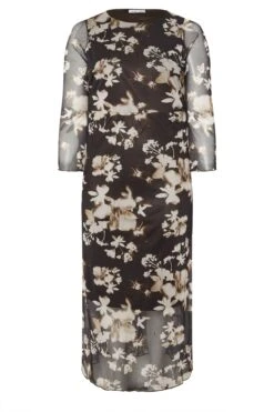 YOURS LONDON Curve Robe Longue En Maille Fleurie Marron Naturel -Evans Boutique 6cae8908 386d 45 163331 X