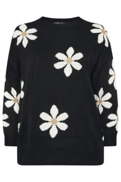 YOURS Curve Pull En Maille Noire à Motif Marguerites -Evans Boutique 6cb2b155 4ee9 48 280751 X
