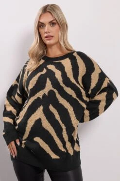 Pull Tricoté Noir Zébré YOURS Curve