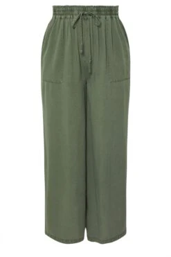 YOURS - Pantalon Wide Leg Plissé à Poches Kaki -Evans Boutique 6cdbc5f1 ae0b 40 310075 X