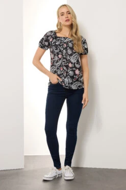 LTS Tall Black Paisley Square Neck Top -Evans Boutique 6cdf3ee5 ab71 49 356631 B