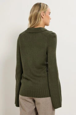 LTS Tall Khaki Green Knitted Collared Jumper 9 LTS Tall Khaki Green Knitted Collared Jumper -Evans Boutique 6d2678e5 31dc 4e 356078 C