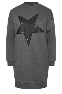 YOURS Curve Robe Sweat-shirt Grise à œillets Et étoiles -Evans Boutique 6d2f10c7 f281 4a 304387 X