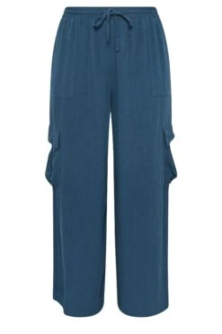 YOURS - Pantalon Bleu Marine En Lin Coupe Cargo -Evans Boutique 6d5141b7 a625 4e 143861 X