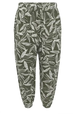 YOURS Curve Pantalon Sarouel Court à Imprimé Feuilles Vert Kaki -Evans Boutique 6d74ce3b a402 4f 145263 X