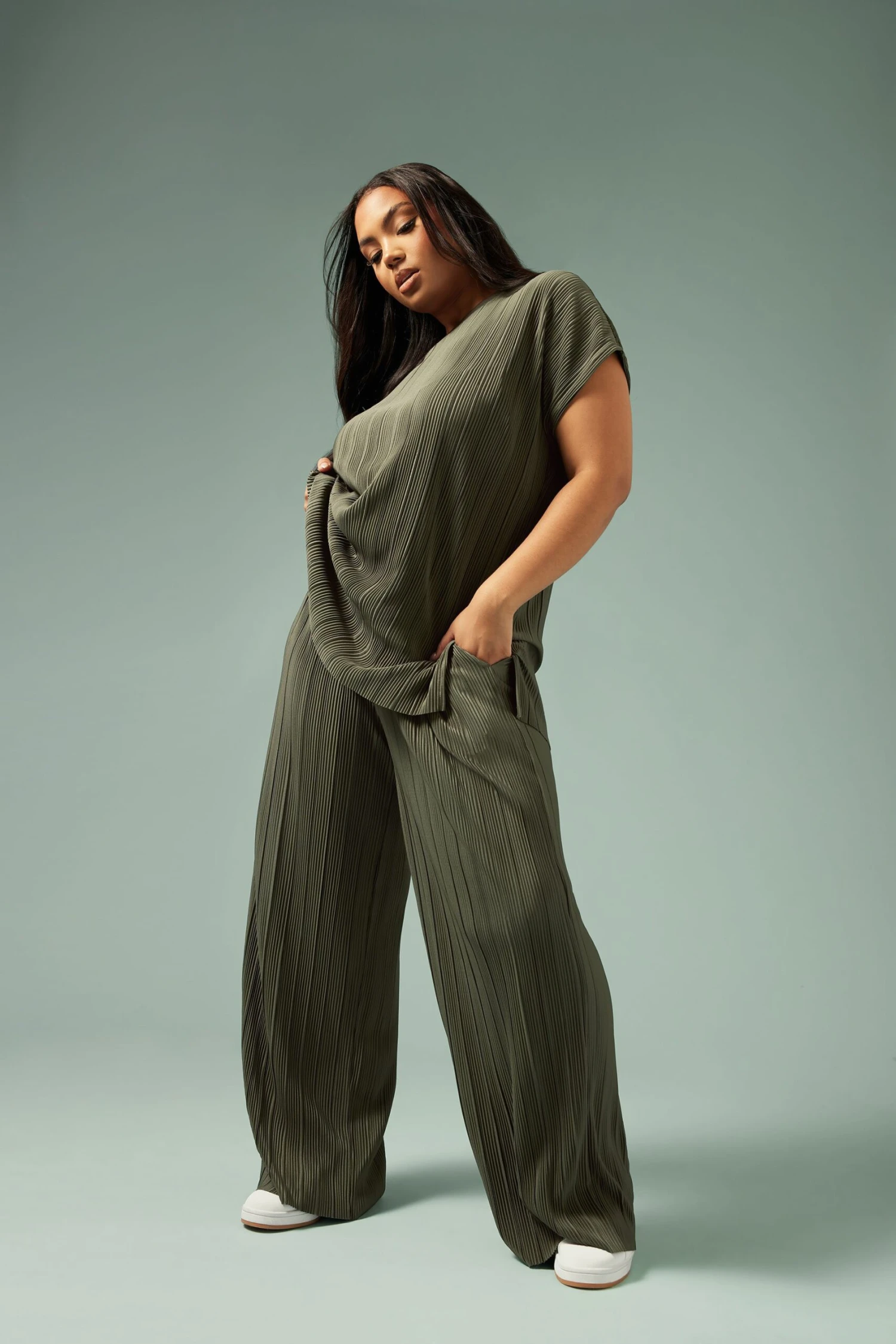 YOURS - Top Vert Kaki Plissé Manches Courtes 3 YOURS - Top Vert Kaki Plissé Manches Courtes