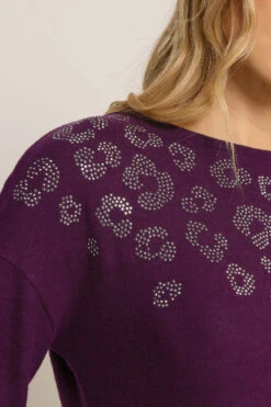 LTS Tall Purple Soft Touch Animal Embellished Jumper -Evans Boutique 6de5e1a7 76e5 43 356681 D