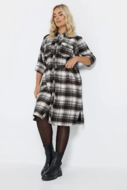 YOURS - Chemisier Maxi Noir & Blanc à Carreaux Manches Longues -Evans Boutique 6e505fd6 9e99 43 330584 B