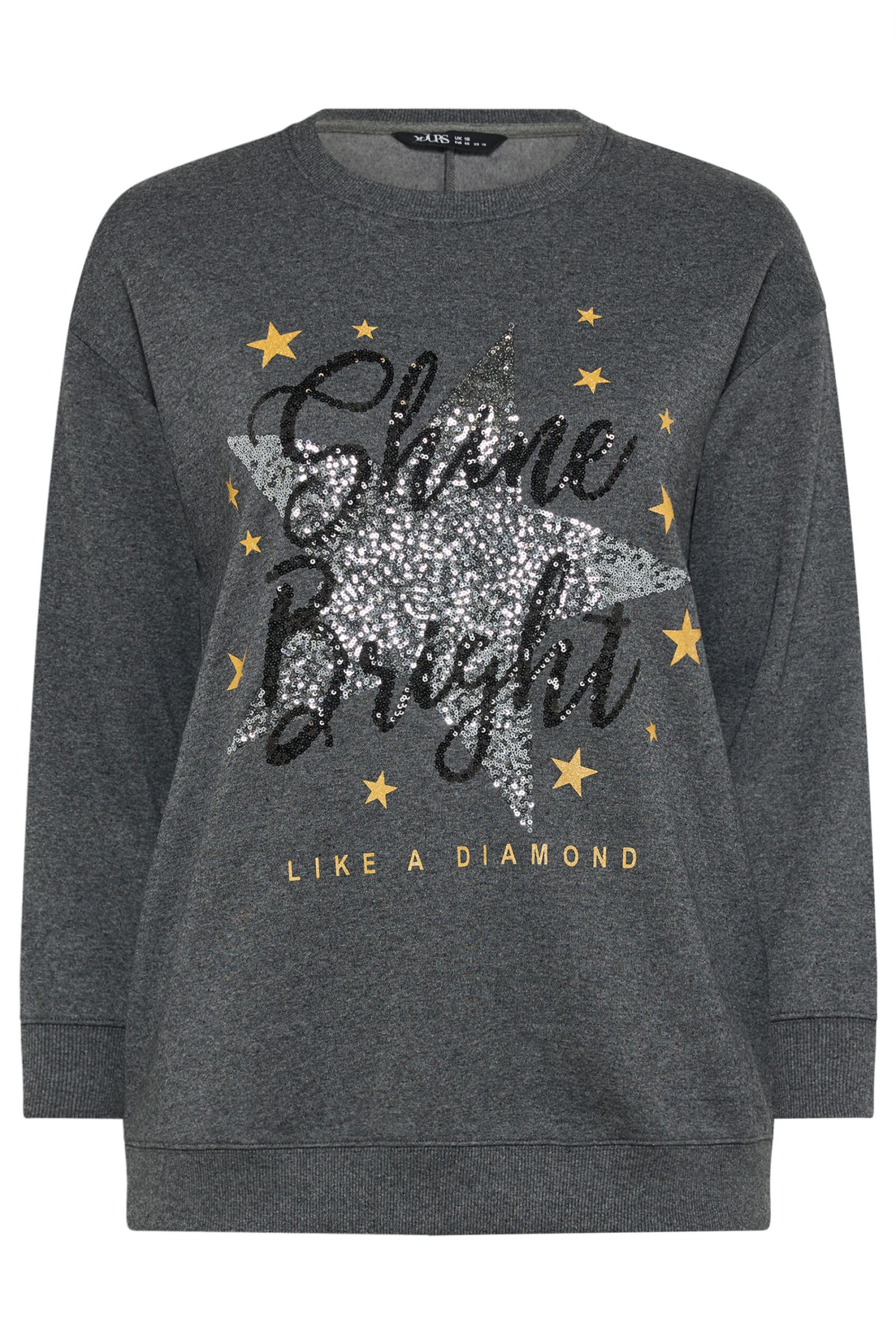 YOURS Curve Sweat-shirt Gris à Paillettes étoiles « Shine Bright » 7 YOURS Curve Sweat-shirt Gris à Paillettes étoiles « Shine Bright » – Image 5