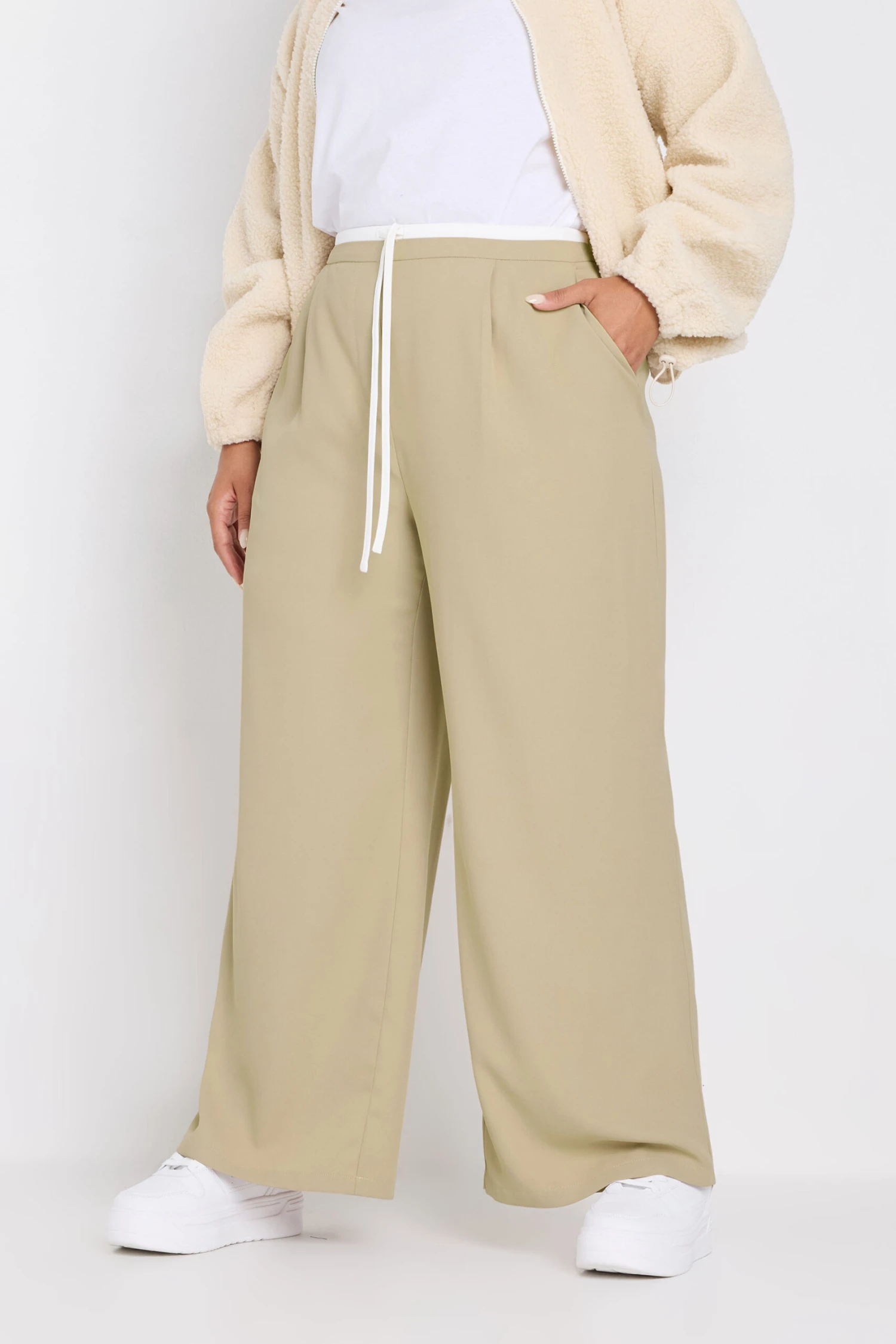 YOURS - Pantalon Wide Leg Beige Taille Contrastée 3 YOURS - Pantalon Wide Leg Beige Taille Contrastée