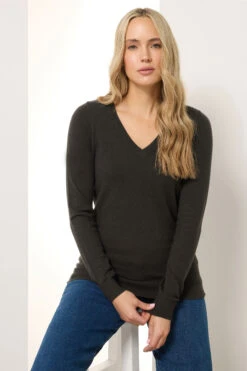 LTS Tall Chocolate Brown Knit V-Neck Jumper