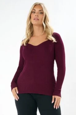 YOURS - Pull Col Cœur Rouge Bordeaux