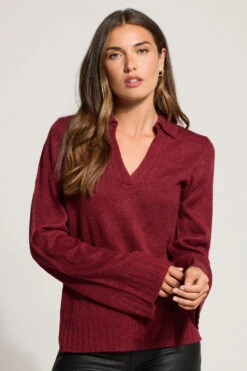 LTS Tall Red Knitted Collared Jumper