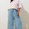 YOURS - Pantalon Jupe-Culotte Chambray Bleu Ciel -Evans Boutique 703fe31d b5a7 42 145191 B