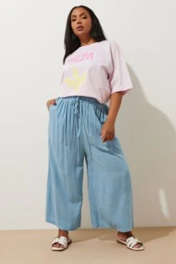 YOURS - Pantalon Jupe-Culotte Chambray Bleu Ciel