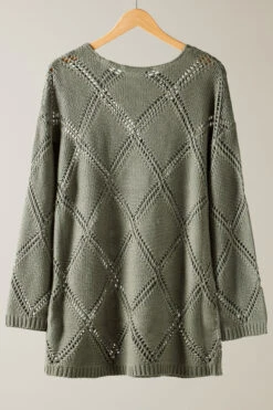 EVANS Curve Khaki Green Diamond Pointelle Jumper 15 EVANS Curve Khaki Green Diamond Pointelle Jumper -Evans Boutique 704455de a784 41 615474 P1