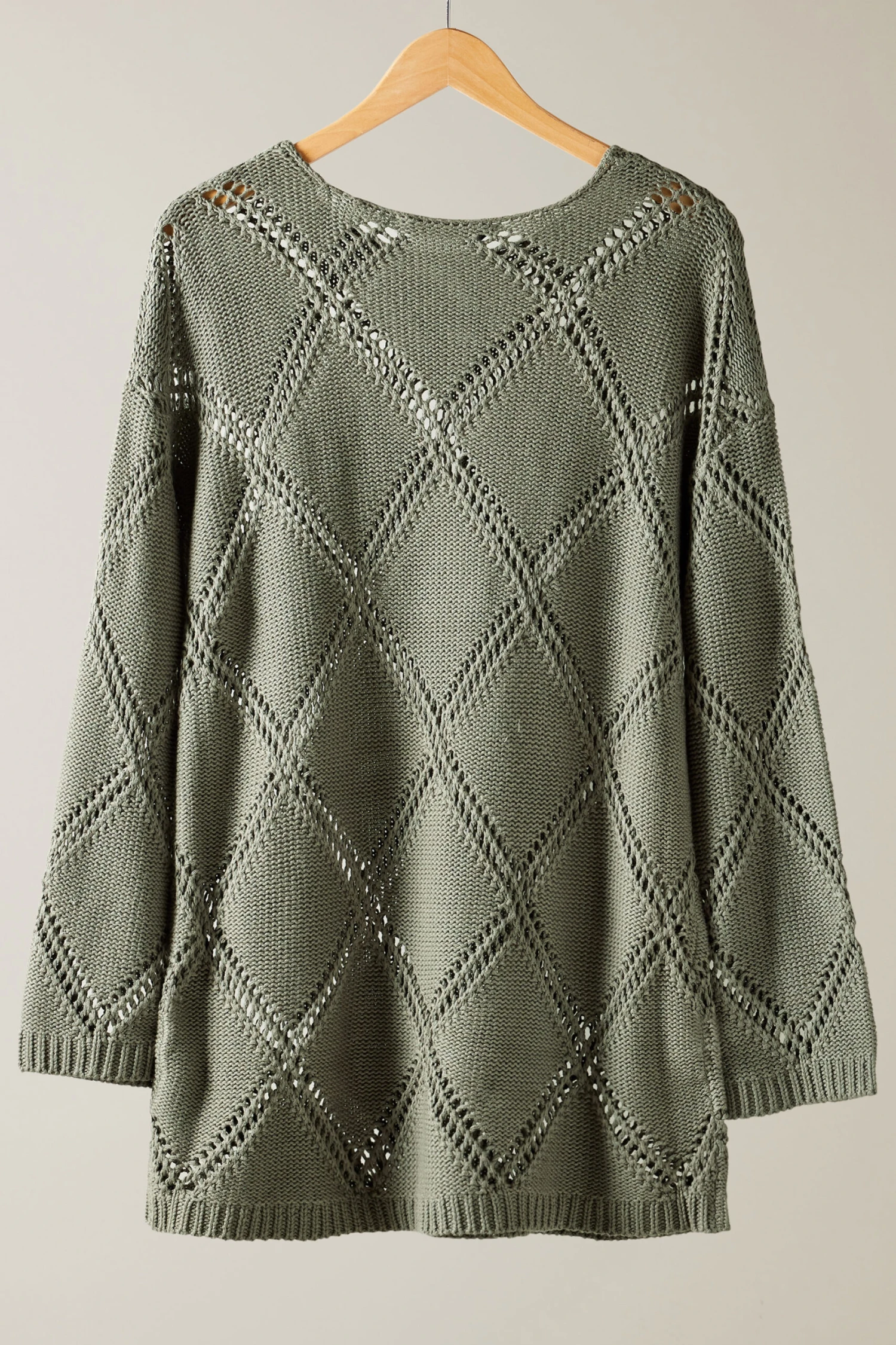 EVANS Curve Khaki Green Diamond Pointelle Jumper 8 EVANS Curve Khaki Green Diamond Pointelle Jumper – Image 6