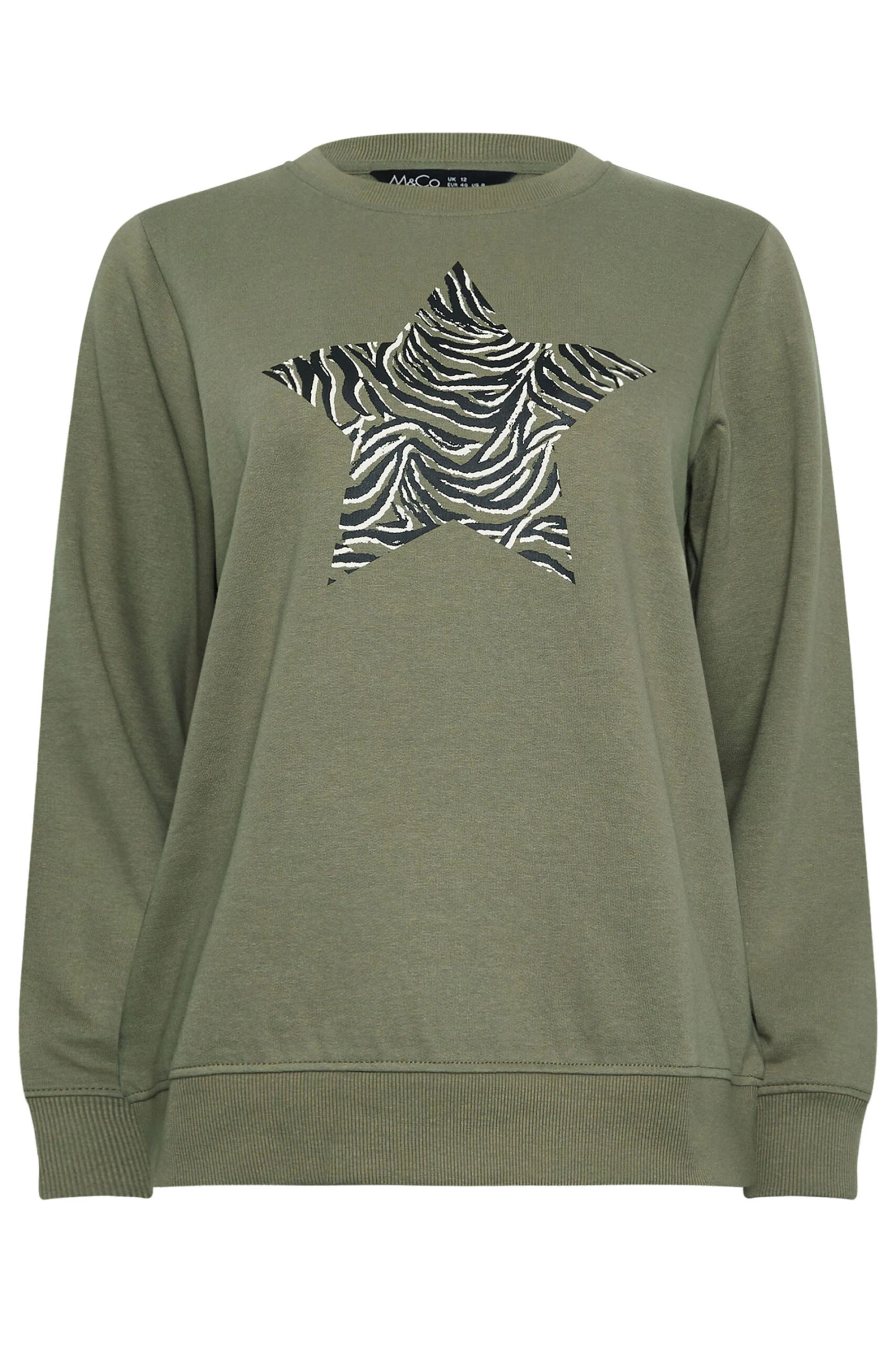 M&Co Khaki Green Zebra Star Print Sweatshirt 7 M&Co Khaki Green Zebra Star Print Sweatshirt – Image 5