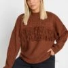YOURS - Pull Rouille Nervuré Manches Longues à Franges -Evans Boutique 712da7c4 e751 41 280489 A