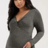 BUMP IT UP MATERNITY - Top Gris Charbonneux Cache-Coeur Plissé