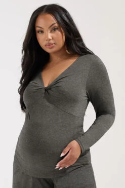 BUMP IT UP MATERNITY - Top Gris Charbonneux Cache-Coeur Plissé