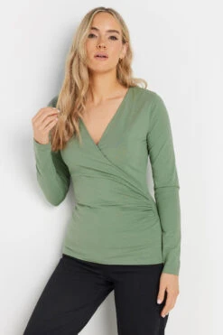 LTS Tall Sage Green Long Sleeve Wrap Top
