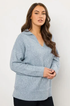 EVANS Curve Light Blue Collared Knitted Jumper
