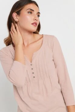 LTS Tall Light Pink Henley Top -Evans Boutique 71f9c1de 8e35 49 355206 D