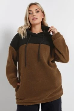 YOURS - Pull à Capuche Chocolat & Noir En Polaire