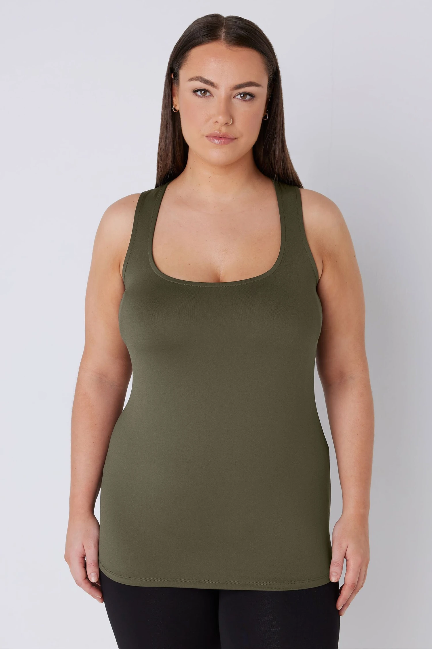 EVANS Curve Khaki Green Square Neck Vest Top 3 EVANS Curve Khaki Green Square Neck Vest Top