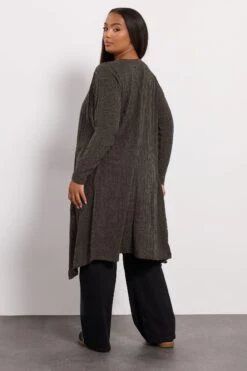 YOURS Curve Cardigan Côtelé Marron Effet Cascade Midaxi -Evans Boutique 72b2a564 7144 4e 322857 C