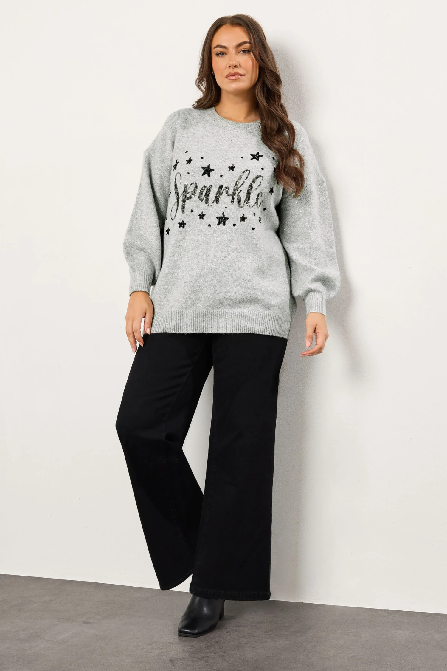 EVANS Curve Grey Sequin Embellished 'Sparkle' Christmas Jumper 4 EVANS Curve Grey Sequin Embellished 'Sparkle' Christmas Jumper – Image 2